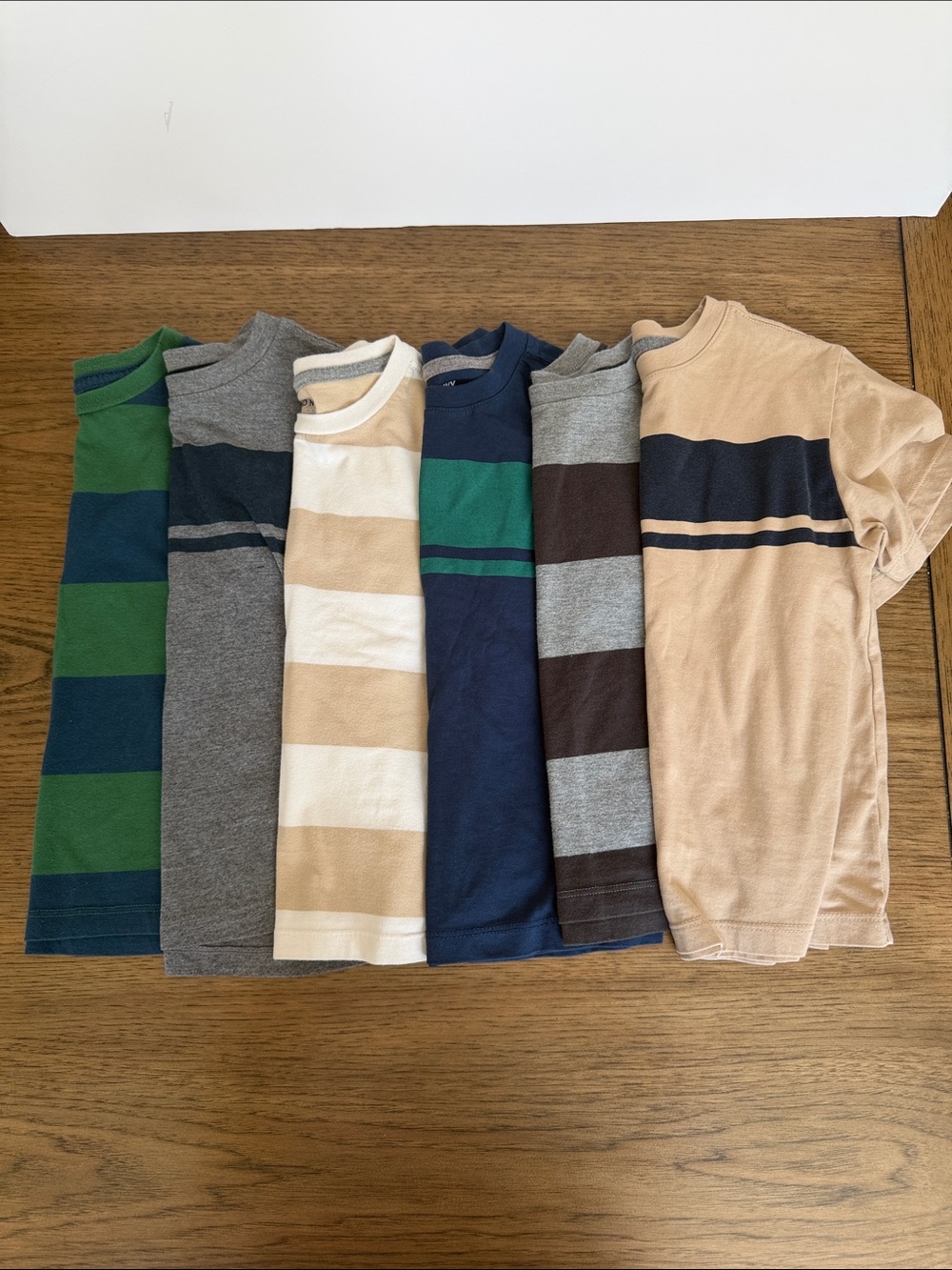 Set of Six Boys' Old Navy Short Sleeve Stripe Tees - Neutral & Navy Tones